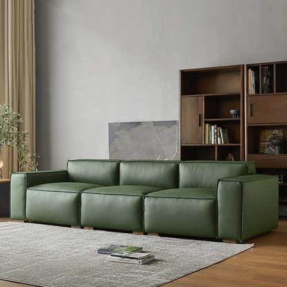 Char Green 4-Seater Leather Sofa