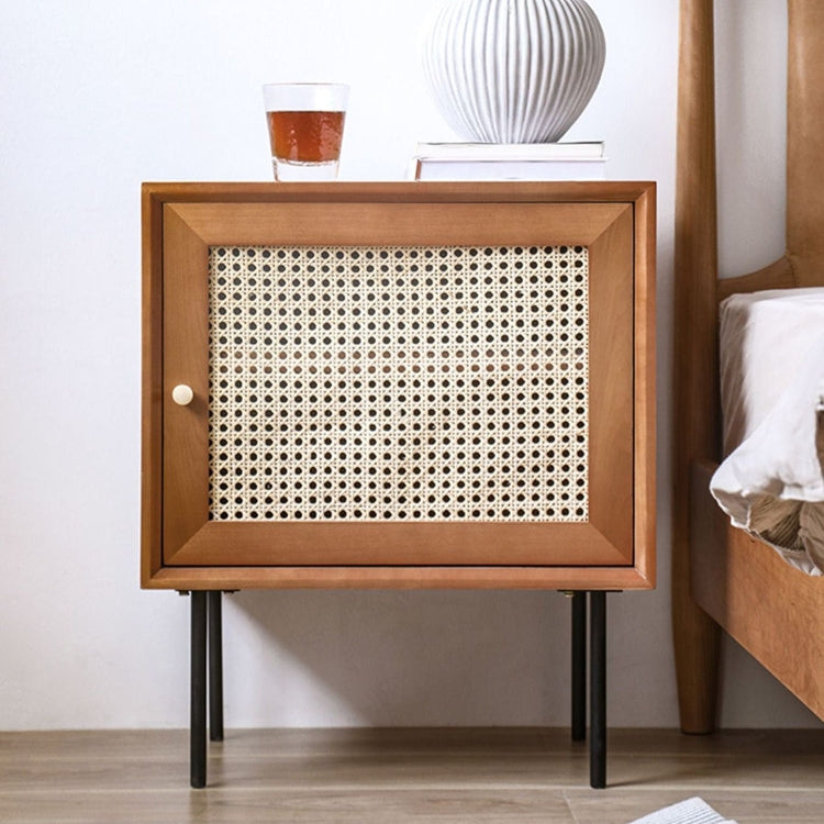 Cube Walnut Rattan Woven Nightstand