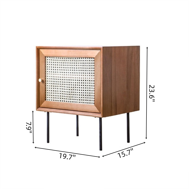 Cube Walnut Rattan Woven Nightstand