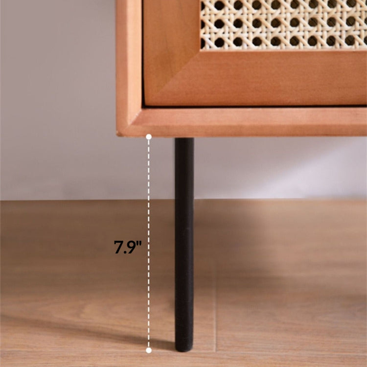 Cube Walnut Rattan Woven Nightstand