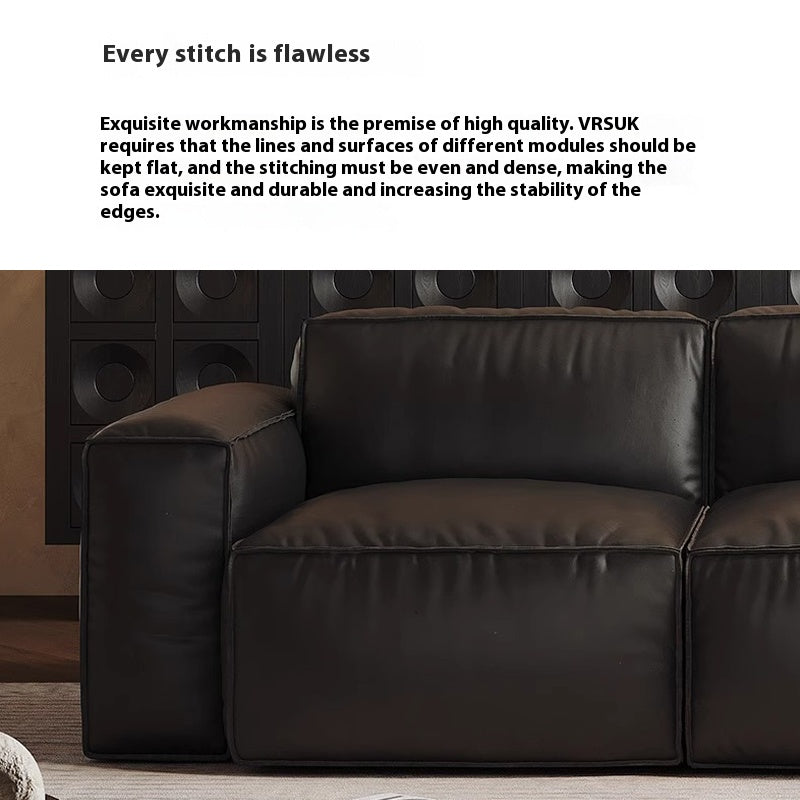 Big Black Cow Tofu Chunks Oil Wax Leather Sofa