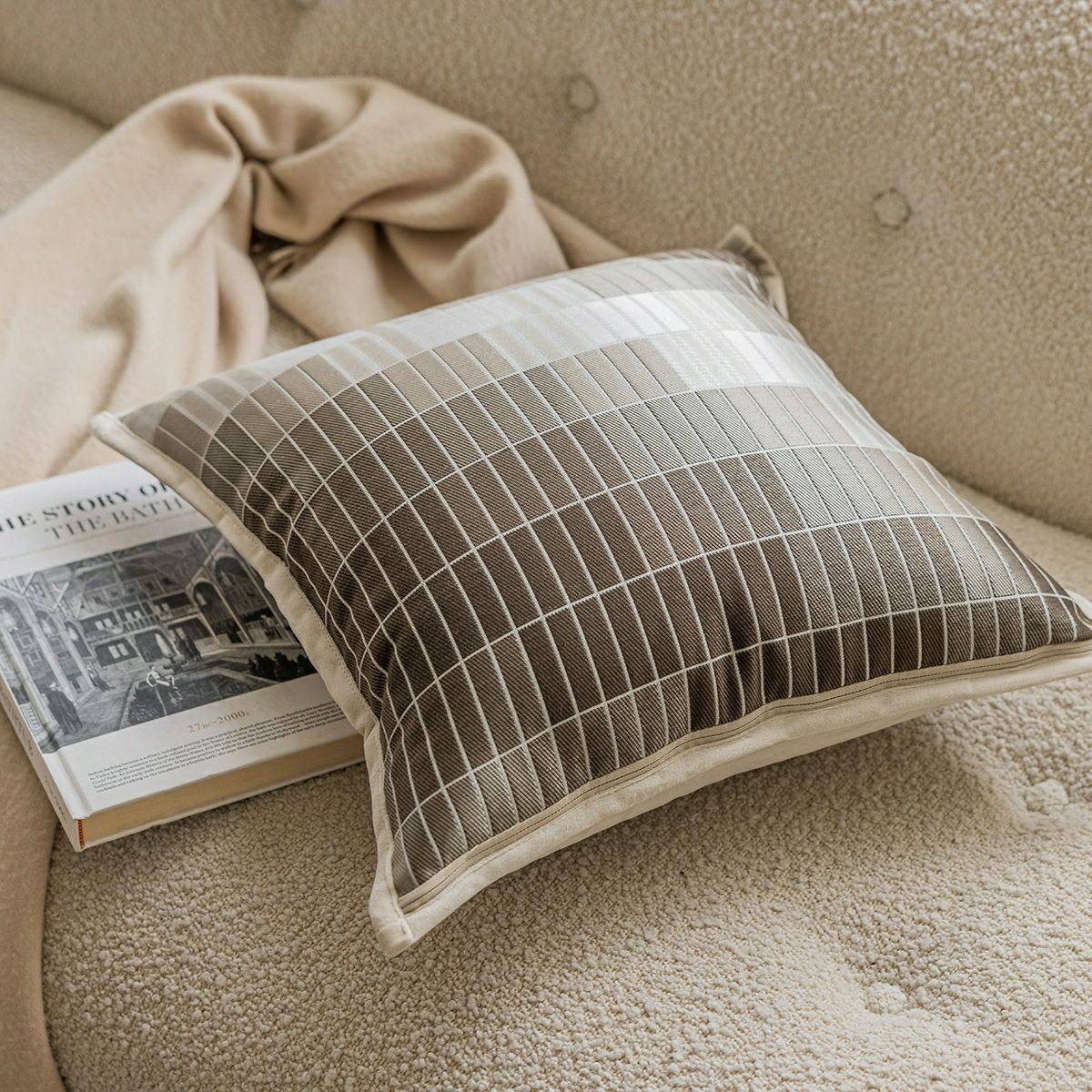 Textured Creamy Modern Style Sofa Pillow