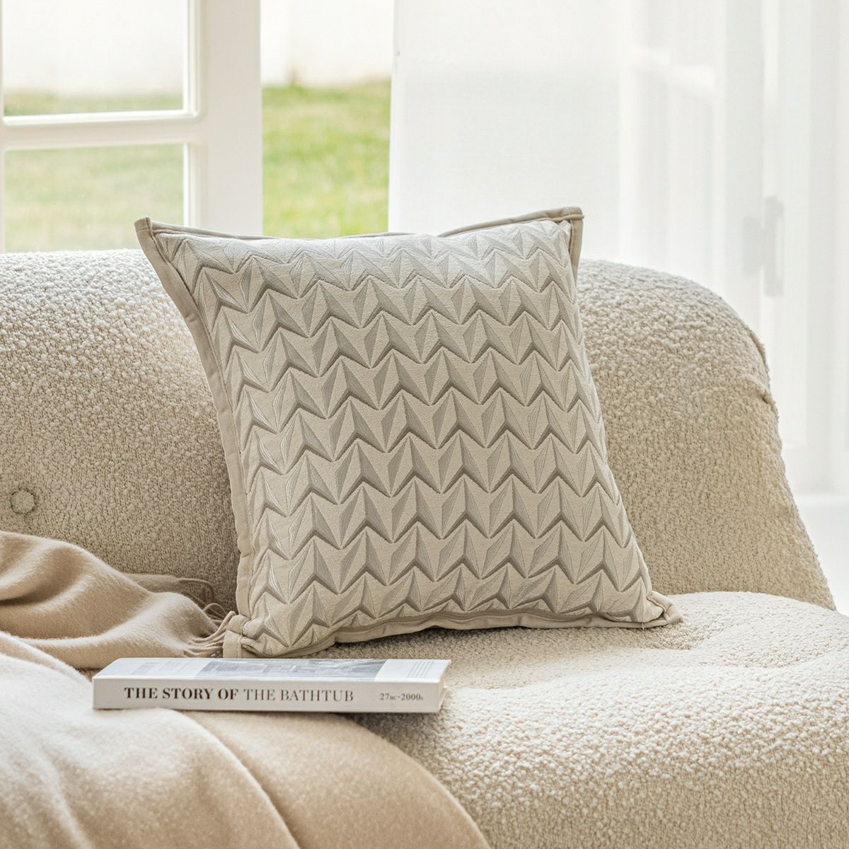 Textured Creamy Modern Style Sofa Pillow
