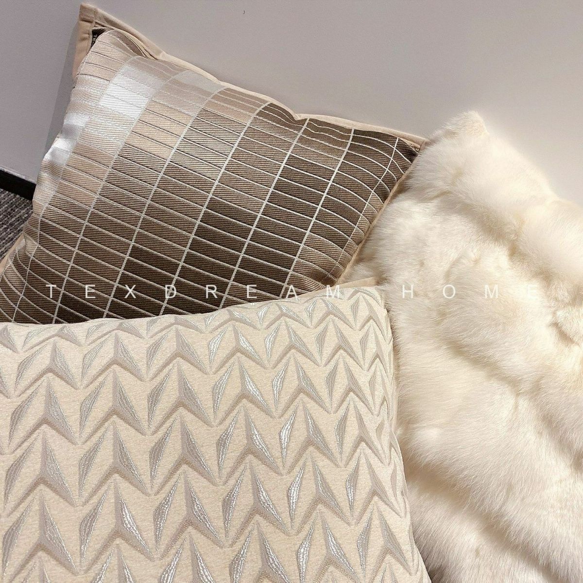 Textured Creamy Modern Style Sofa Pillow