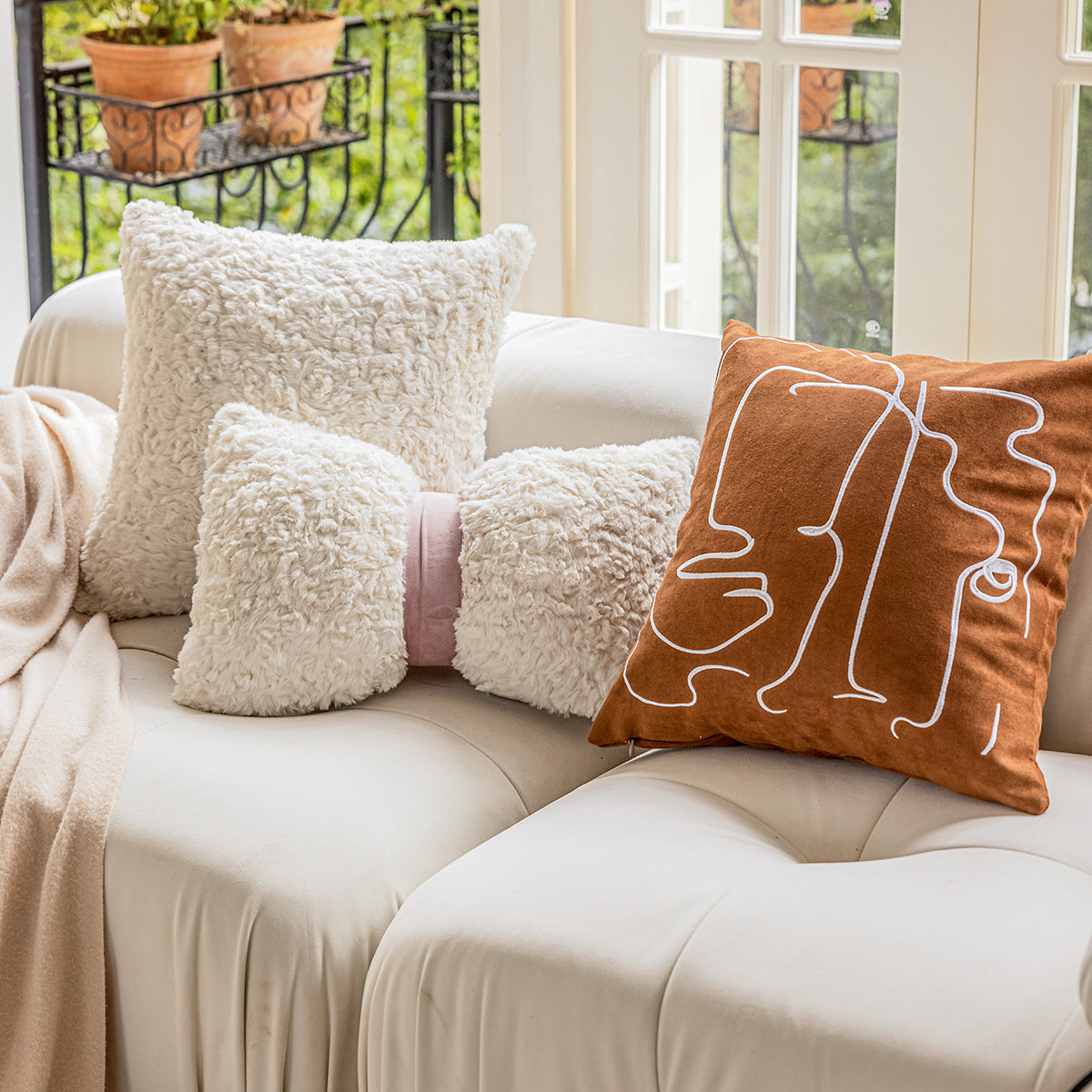 Plush Creamy Colorblock Creative Bow Shaped Cushion