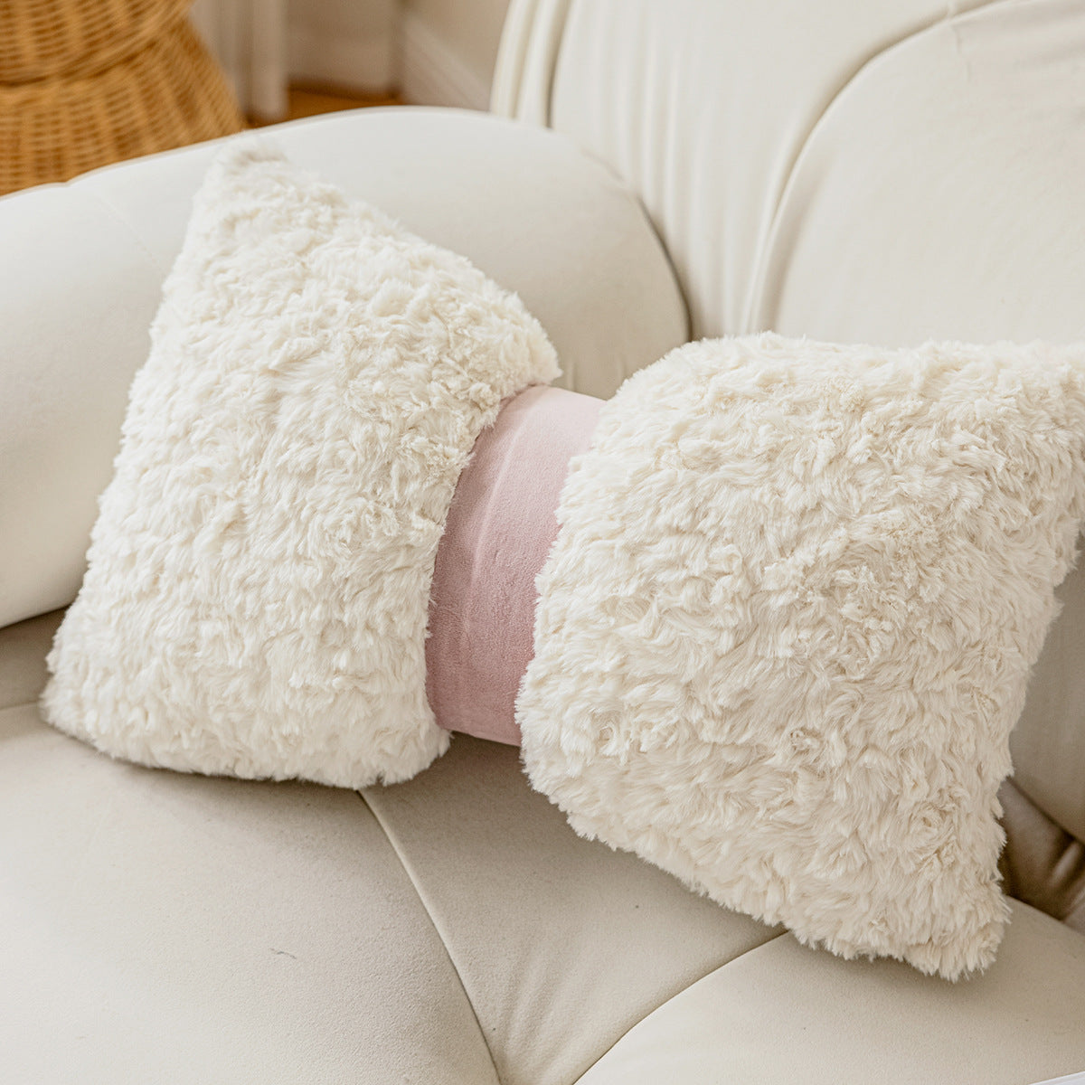 Plush Creamy Colorblock Creative Bow Shaped Cushion