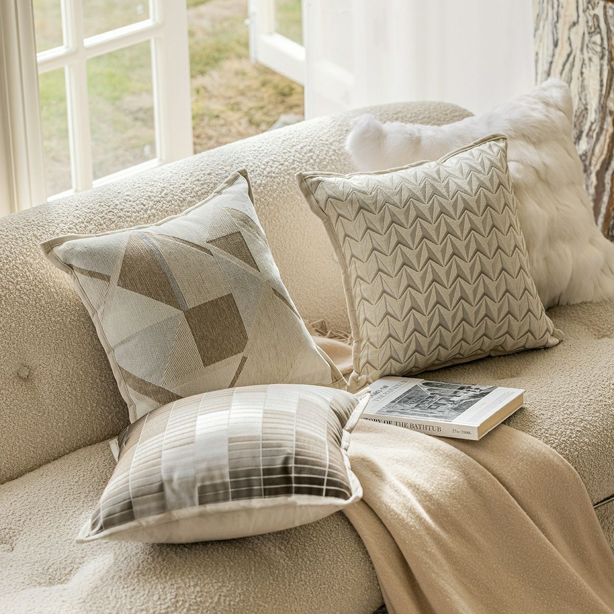 Textured Creamy Modern Style Sofa Pillow