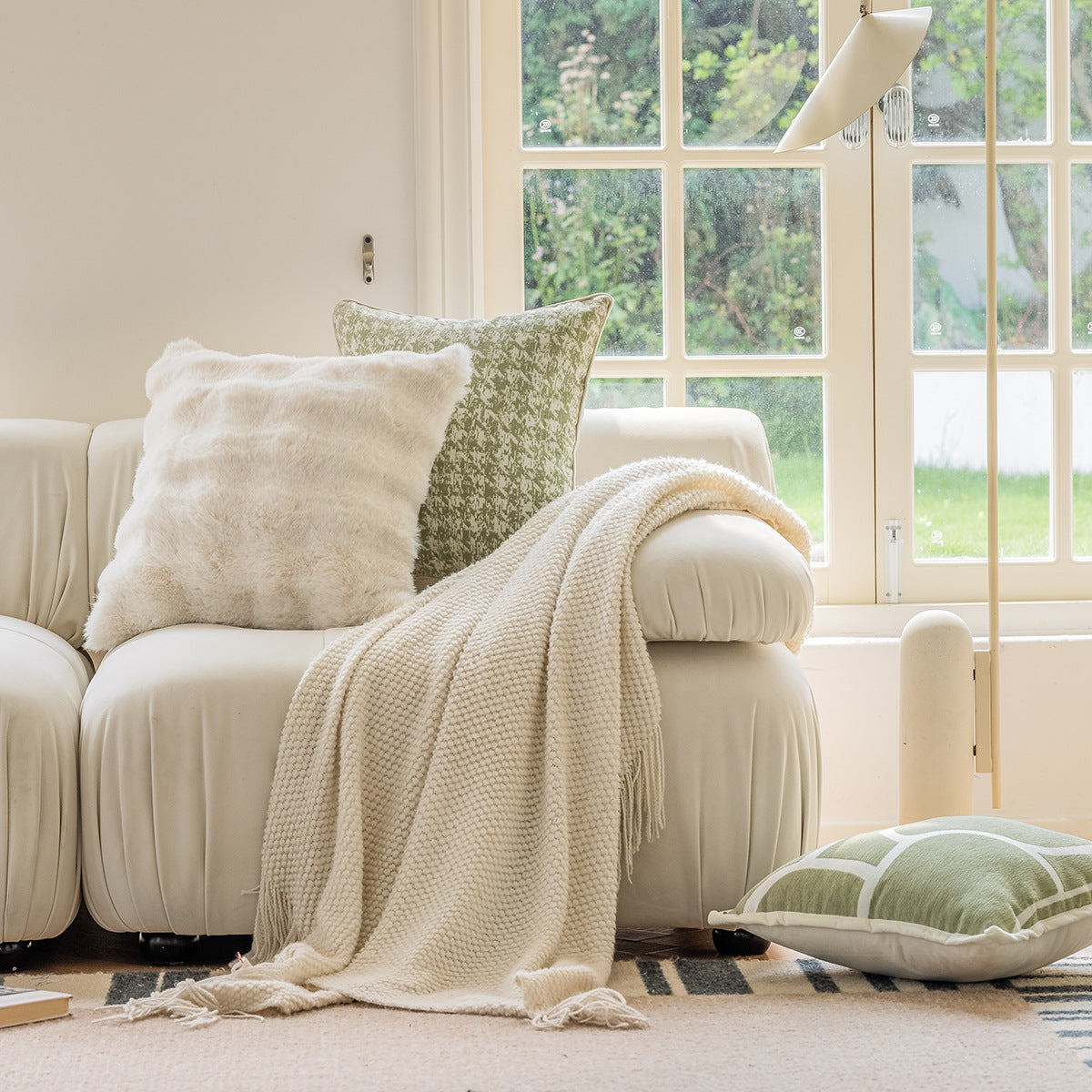 Creamy Chic Modern Flannelette Throw Pillow