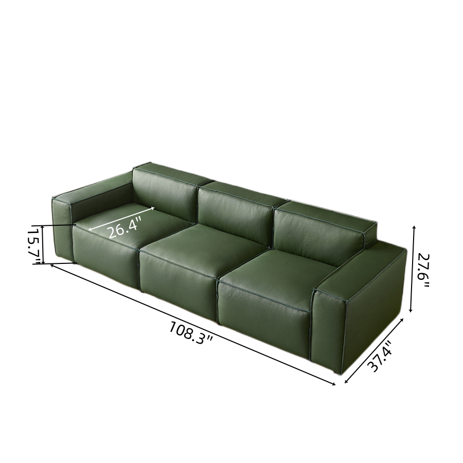 Char Green 4-Seater Leather Sofa