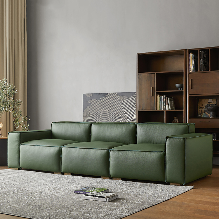 Char Green 4-Seater Leather Sofa