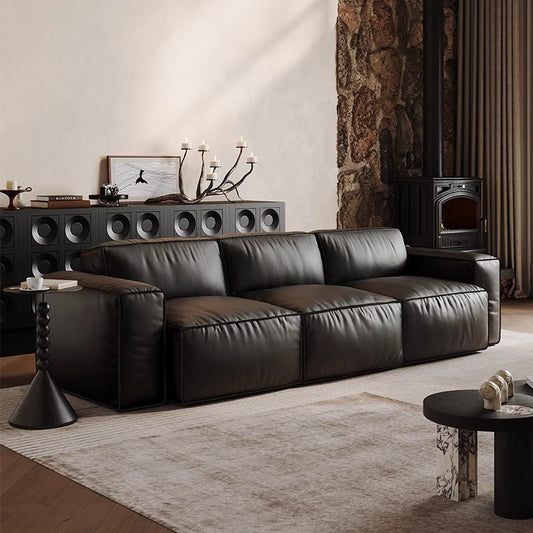 Big Black Cow Tofu Chunks Oil Wax Leather Sofa