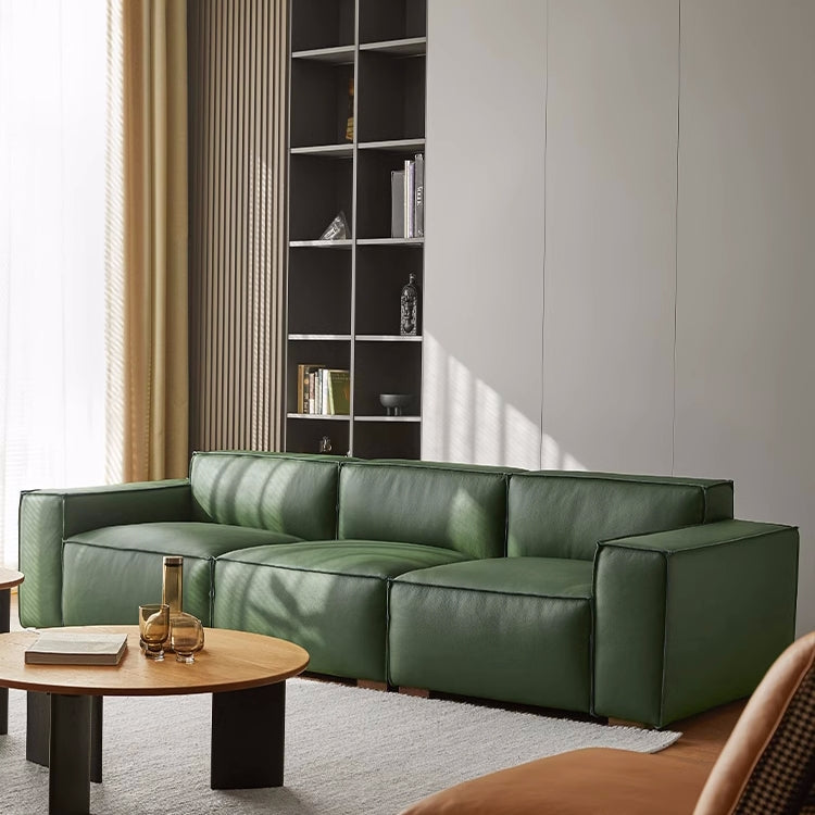 Char Green 4-Seater Leather Sofa