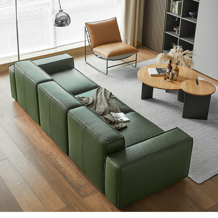 Char Green 4-Seater Leather Sofa