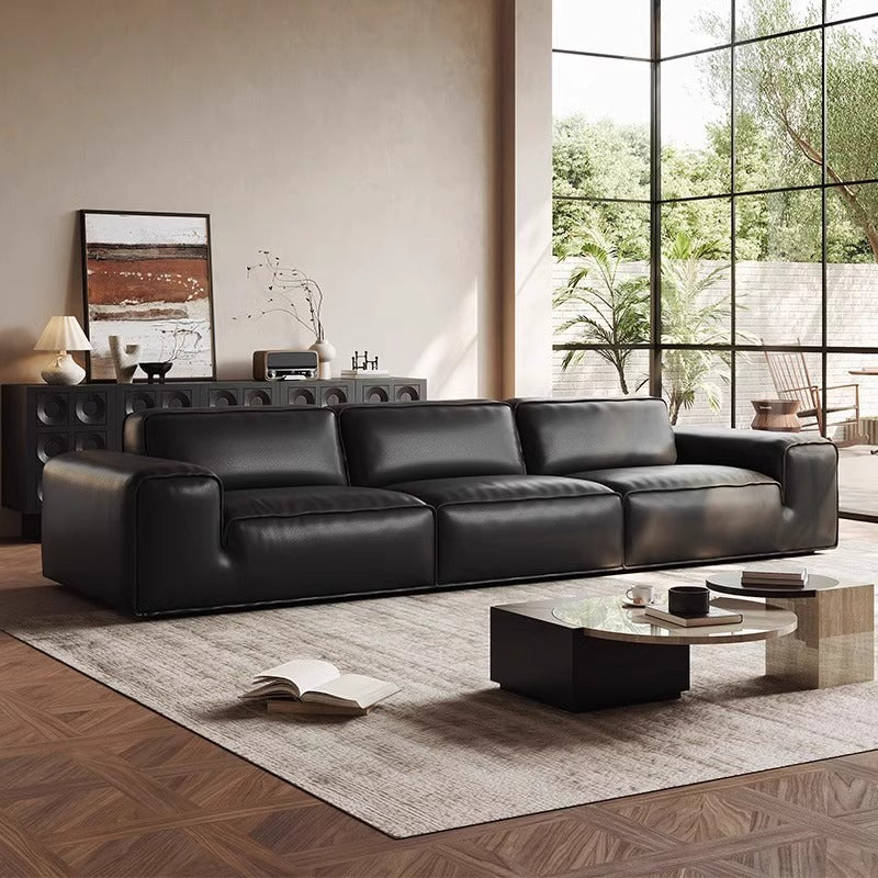 Top Layer Genuine Leather Tofu Block Combination Sofa