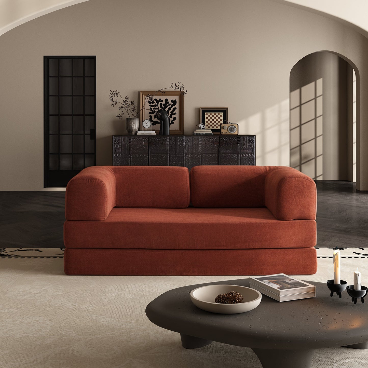 Burgundy Corduroy Sleeper Sofa Bed