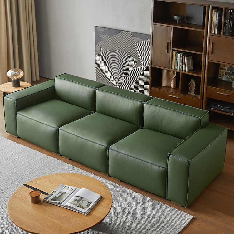 Char Green 4-Seater Leather Sofa